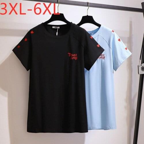 New 2021 Ladies Summer Plus Size Tops For Women Large Short Sleeve Loose Cotton Embroidery O-neck T-shirt 3XL 4XL 5XL 6XL 7XL