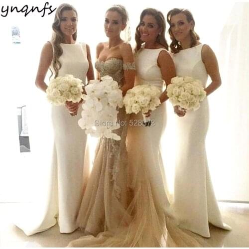 YNQNFS B32 Elegant Simple Mermaid Custom Color Party Gown White Satin Sleeveless Bridesmaid Dresses Long 2019