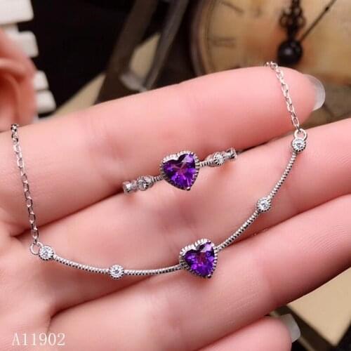 KJJEAXCMY boutique jewels 925 sterling silver inlaid natural gemstone amethyst ladies ring pendant set support inspection