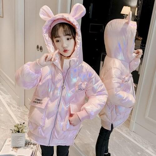 Girls winter new cotton jacket Girls' solid color western-style cold-proof jacket Girls shiny windbreaker Girls padded jacket