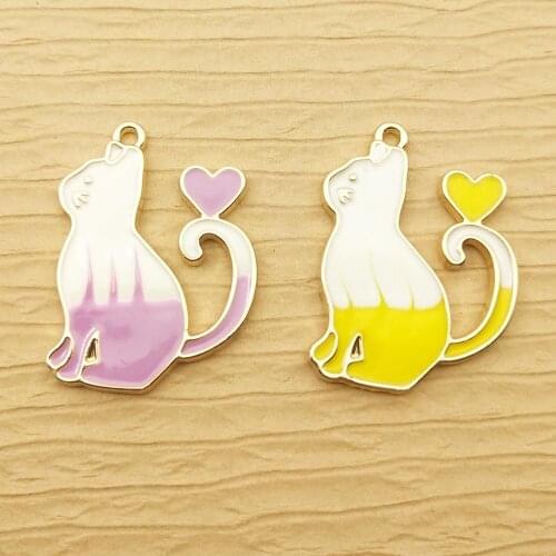 10pcs 20x26mm enamel cat charm for jewelry making fashion earring pendant bracelet charm necklace charms diy design charms