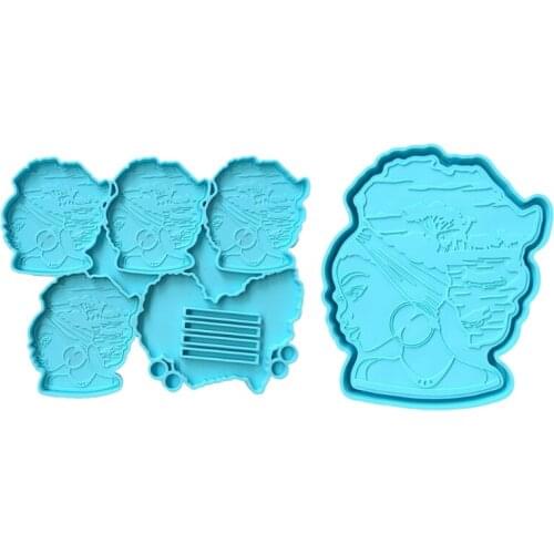 2 Pcs Afro Female Rolling Tray Epoxy Resin Mold African Goddess Fruit Plate Silicone Mould DIY Crafts Jewelry Casting Tools