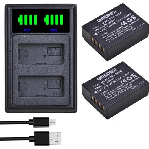 2Pcs NP-W126 NP W126 NP-W126S W126S Battery + Dual LED Charger for Fuji HS30EXR HS33EXR HS50EXR X100F X-PRO1 X-PRO2 X-A1 X-M1