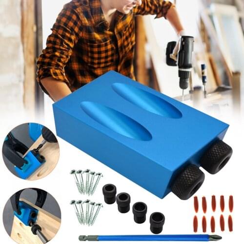 28PCS Oblique Hole Positioner Hole Puncher Aluminium Alloy Woodworking 15 degree Bevel Slotting Angle Positioner Kit Drills