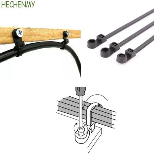 5*200mm 50Pcs Black White Mounting Hole Cable Ties Nail Screw Wire Hole Tie Self-locking Nylon Ties 8 Inch 50 Lbs