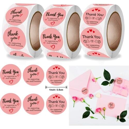 500pcs/roll 2.5cm Pink Love Thank You Stickers Envelope Wrapping Sealing Label Decoration Stationery Stickers