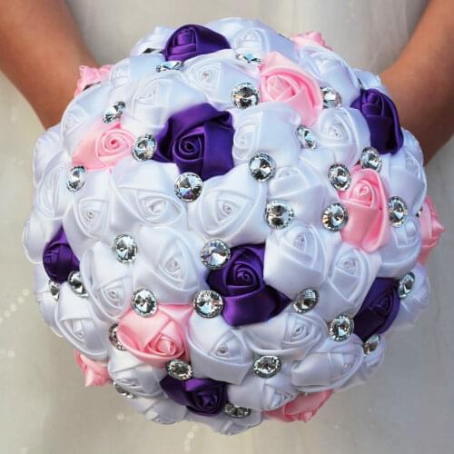In Stock Sparkly Crystal Brides Bouquet Diamond Satin Rose Wedding Flowers Bridal Bouquets Artificial Beaded Bouquet De Fleur