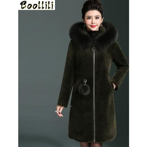 Boollili 2020 Real Wool Jackets Women Natural Fur Coat Sheep Shearling Jacket Winter Thick Warm Coats With Fox Fur Collar