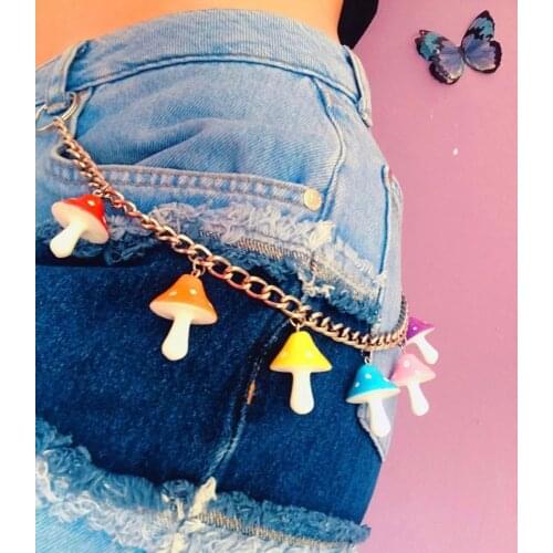 Cute Colorful Mushroom Pendant Keychain For Women Girl Vintage Harajuku Punk Cool Plant Waist Pants Key Chain Trendy Jewelry New