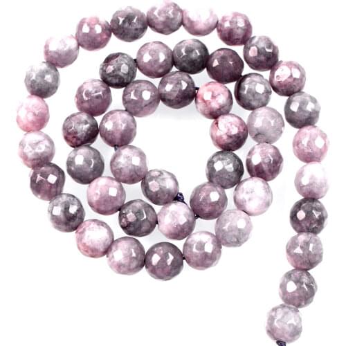 Natural Stone Beads Cut Surface Light Purple Marble Loose Beads for Jewelry Making Needlework DIY Bracelet Strand 4-12 MM
