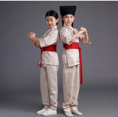 Children Ancient Chinese Students Clothing Girls Boys Chinese Folk Scholar Hanfu National Suit Childrens Costumes