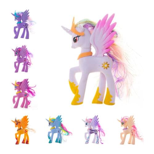6Pcs/Set Unicorn Horse Rainbow Apple Jack Rarity Fluttershy Pinkie Pie Unicorn Fish Action Toy Figures 7-8CM