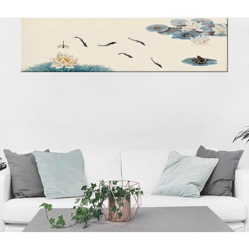 Pond Print Chinese Abstract Fish Lotus Oil Painting on Canvas Poster Wall Art Picture For Living Room Home Decor