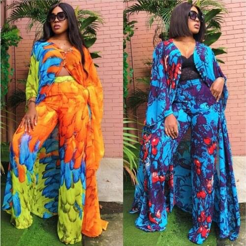 Two Piece Set Women Africa Clothes African Dashiki New Fashion 2 Piece Sets Long Dress Pants Suit Party Dresses Plus Size Robe