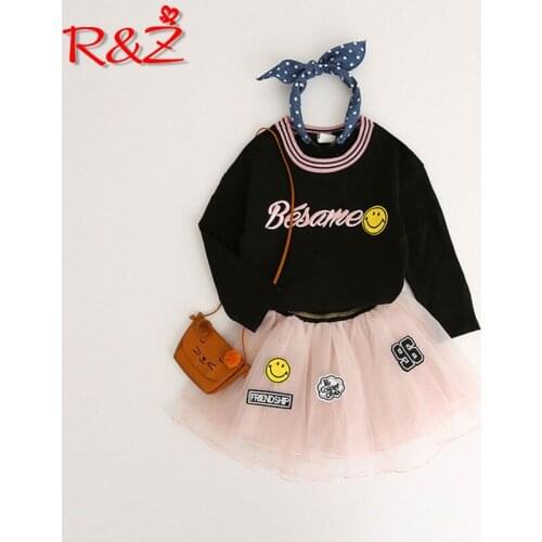 R&Z Baby Girls Clothes Set 2017 Spring Autumn Stripe O-neck Cotton T-shirt + Net Yarn Skirt 2pcs Kids Clothing Suit for Girls k1