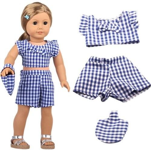 2021 New Pattern Short T + Shorts + Handbag Suit Fit 18 Inch American&43cm Baby New Born Doll Clothes Accessories
