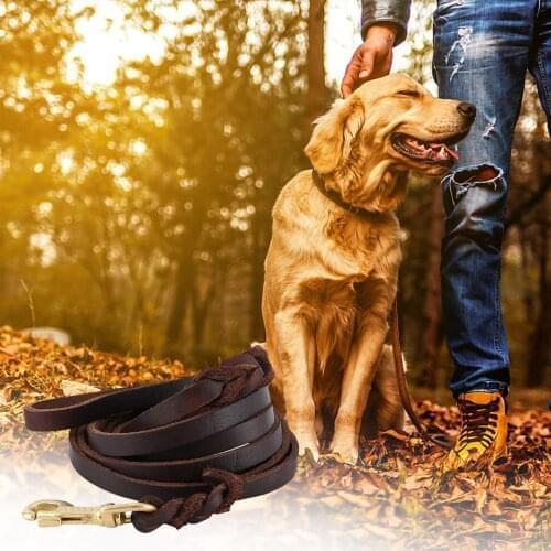 Braided Leather Dog Leash Pet Walking Training Leash Lead For Medium Large Dogs German Shepherd Gift Dog Training Clicker