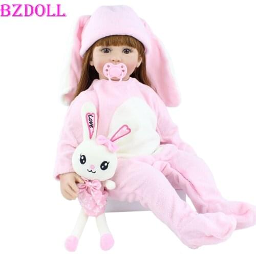 60cm Soft Silicone Reborn Doll Toys For Girl Long Hair Princess Toddler Bebies Dress Up Doll Kid Birthday Xmas Gift