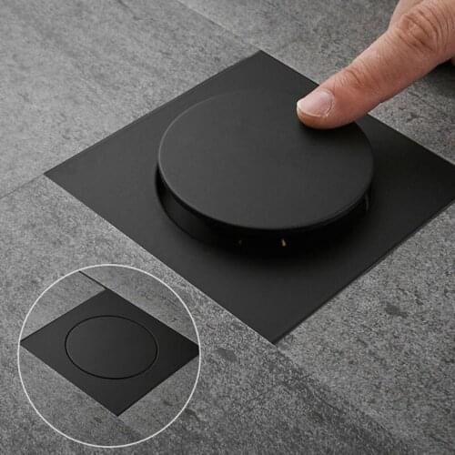 Brass Bounce Floor Drain Square Pop Up Floor Drain Bathroom Cover Shower Room Push Down Drain Plug Anti-Odor Bath Shower Drain
