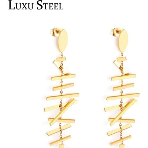 LUXUSTEEL Christmas 2020 Stainless Steel Gold Color Fish Shape Drop Earrings Coller Female Classic Dangle Jewelry Party