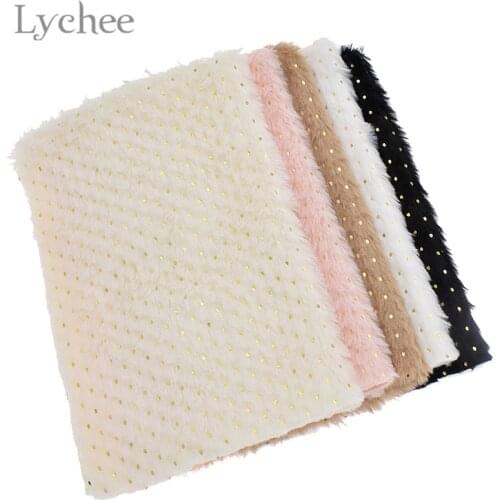 Lychee Life 29x21cm A4 Faux Rabbit Fur Fabric Glitter Gold Color Dots Fake Leather Fabric DIY Material For Handbag Garments