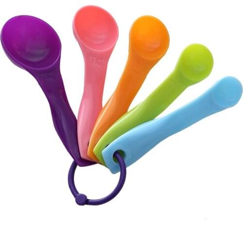 5pcs/set Measuring Spoons Colorful Plastic Measure Spoon Teaspoon Sugar Cake Baking Spoon With Scale Tools 1 2.5 5 7.5 15 ml