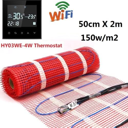 MINCO HEAT 1m2 Electric Underfloor Heating Mat 150W/M2 50cmX2m Winter Mat with Thermostat for Room Warming