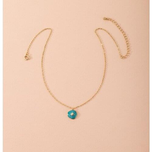 Minimalist Green Color Enamel Star Printed Pendant Necklaces for Women Girls Gold Color Chain Geometric Chokers Necklace Jewelry