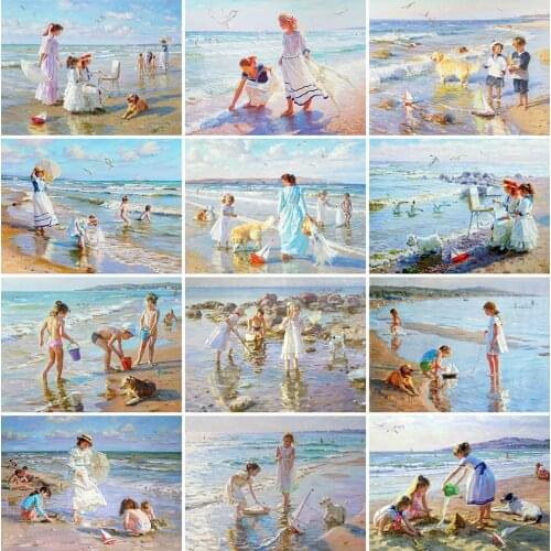 MomoArt 5D DIY Diamond Embroidery Child Mosaic Sale Diamond Painting Seaside Portrait Full Square Round Drill Home Decorations