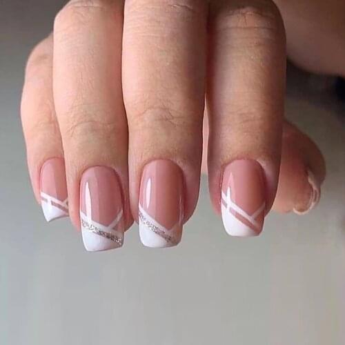 Fake Nails With Glue Twill French Manicure Finished Fake Nail Nail Patch Nail Patch pre design acrylic nail tips
