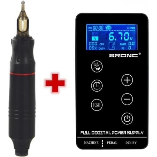 New Tattoo Rotary Machine Pen Strong Quiet With Bronc LCD Tattoo Power Cartridge Tattoo Kit Free Shipping