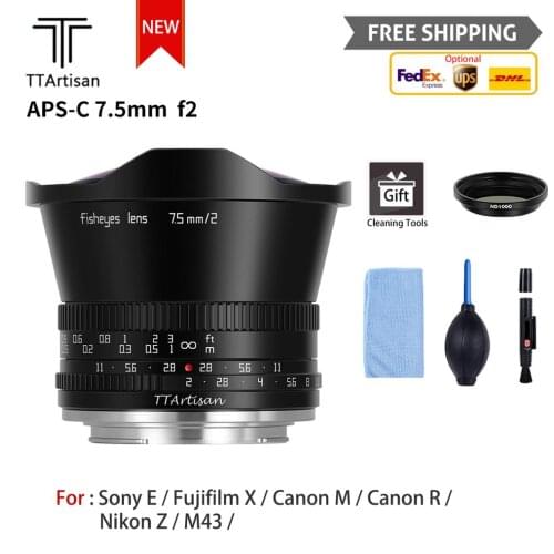 TTArtisan 7.5mm F2.0 Magnification Manual Focus Fisheye Camera Lens For Sony E Fuji X Canon M/R M4/3 Nikon Z Leica L Camera New