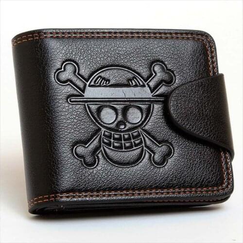 Men Boys One Piece Luffy Wallet Monkey D Luffy Straw Hat Pirates Anime Skull Wallet Purse Black PU Leather