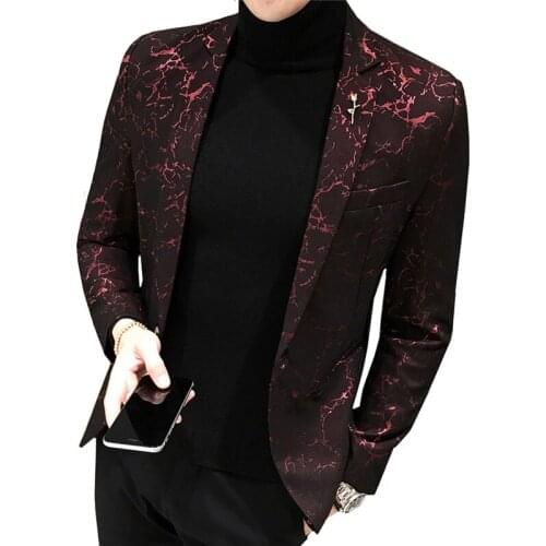 Autumn Men Shinny Yarn Wine Red Blue Black Blazer Jacket Men Slim Fit Business Dress Suit Coat Jackets
