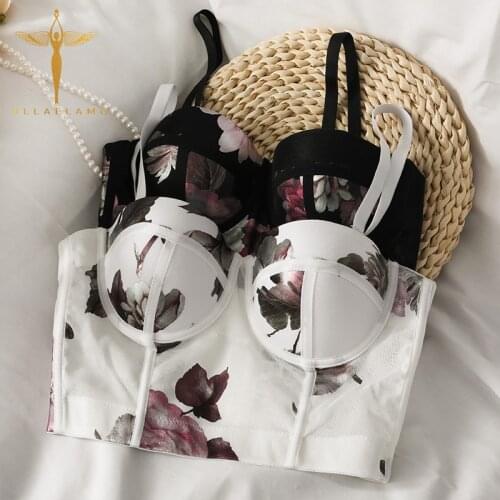 Sexy Fish Bone Corsets French Elegant Camisoles Womens Tube Tops Streetwear Flower Print Tank Vests Skinny Crop Top Vest Femme