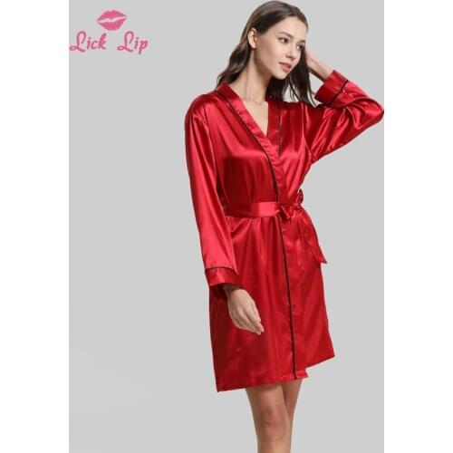 Lick Lip Large Size Silk Ladies Robe Pajamas Set Bow Tie Spaghetti Straps Dress Plus Robe Satin Lounge Home Clothes SWC4764-47