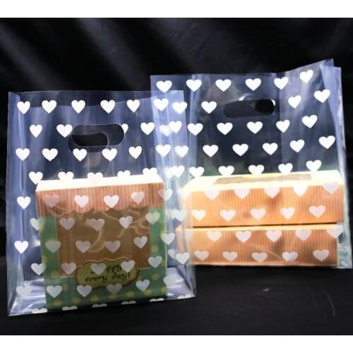 White Heart Plastic Gift Bags, Plastic shopping bags, Retail Bags, Party Favor Bag 25pcs/lot