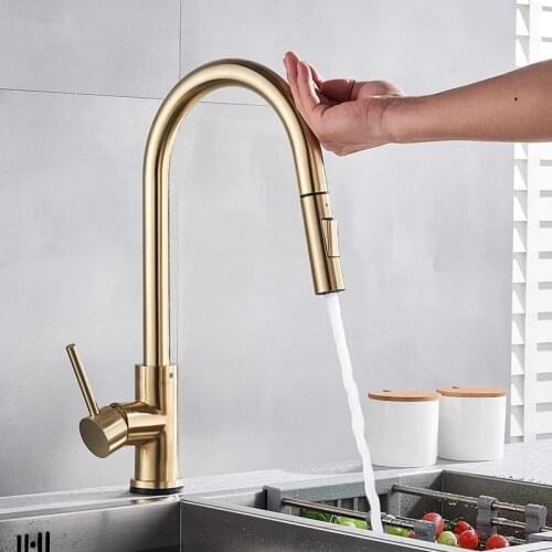 Advanced Champagne Gold Sensor Kitchen Faucets Sensitive Smart Touch Control Faucet Mixer Tap Touch Sensor Smart Kitchen Taps