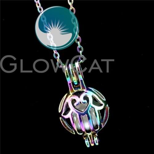 R-C396 Colorful Hasma Hand Beads Cage Pendant Perfume Diffuser Aromatherapy Stone Pearl Cage Locket Necklace