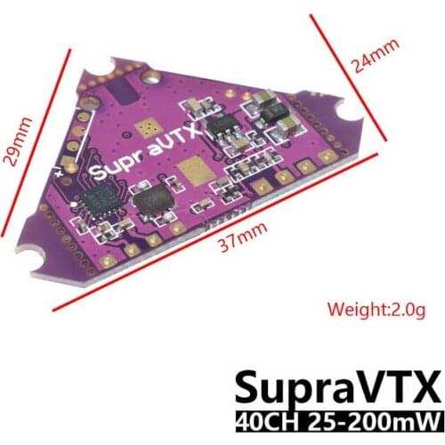 Supra-VTX 5.8G 40CH 25mW 100mW 200mW Adjustable Video Transmitter VTX 25X25mm for FPV Racing Tinywhoop Micro Drones DIY Parts