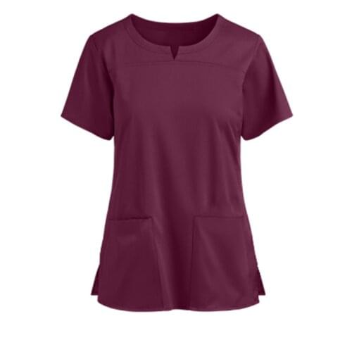 S-4XL 5Colors Solid Short Sleeve V-Neck Pocket Nursing Uniforms Casual Soft Women Scrubs Working Blouse