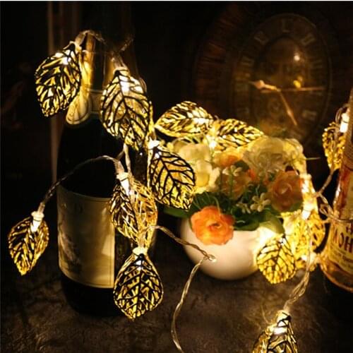 10 Hollowed Gold Leaf Fairy String Lights Battery Powered Wedding Valentines Day Event Party Garland Decor Luminaria