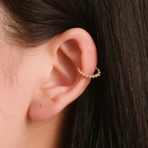 Vintage Simple C Shape Ear Cuff Non Pierced Clip Earrings for Women Trendy Punk Small Carved Bead Circle Earrings