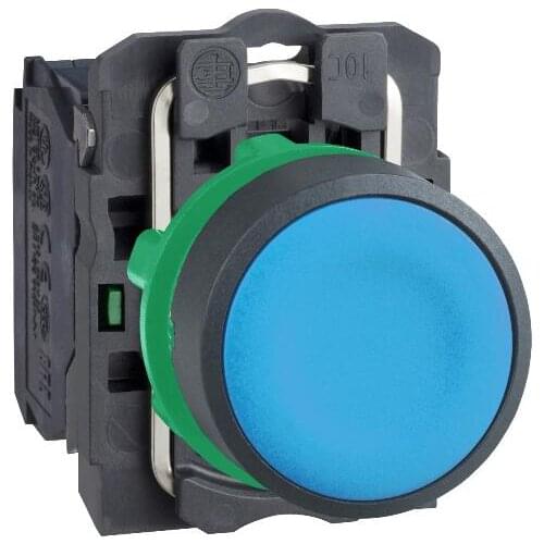 XB5AA61 XB5AA61C = ZB5AZ101C + ZB5AA6C Push button, plastic, flush, blue, Ø22, spring return, unmarked, 1 NO