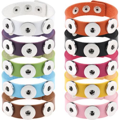 New Beauty Colorful 3 buttons Trendy leather snap bracelets 19cm fit 18mm snap buttons snap jewelry wholesale SE0201
