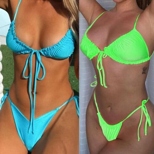 2Pcs Swimwear Women Bikini Set Sexy Bandage Padded Push Up Bra Thong Briefs Bikinis Two Piece Set Women Swimsuit bikinis 2021