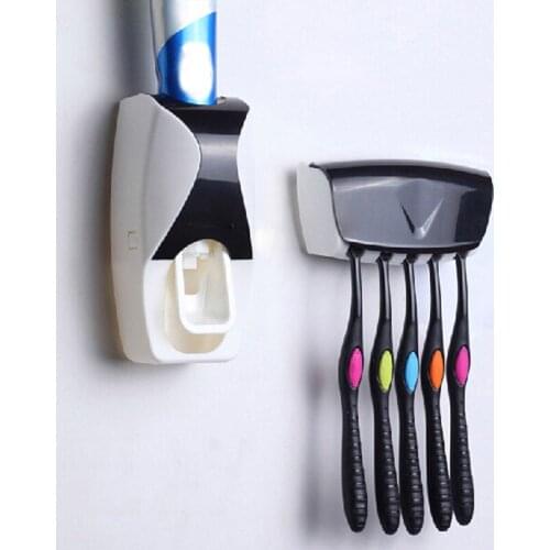 1 Set Tooth Brush Holder Automatic Toothpaste Dispenser + 5 Toothbrush Holders Toothbrush Wall Mount Stand Bathroom Products