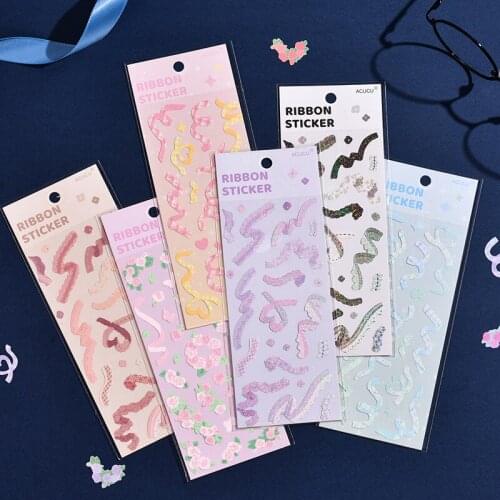 1 Pc/bag Ins Style Colorful Ribbon Series Creative Laser DIY Decoration Sticker Bling Photo Conor Sticker For Journal Diary Albu