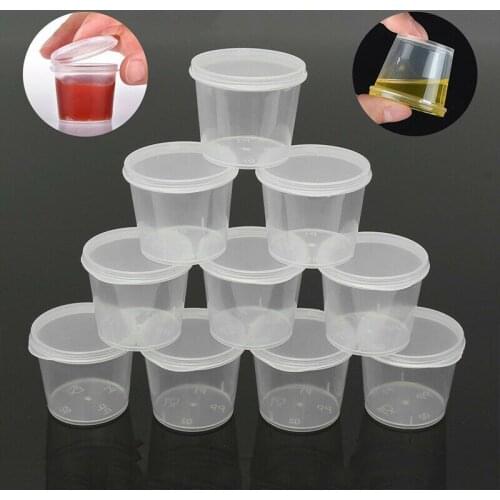 100pcs 30ml Plastic Disposable Plastic Takeaway Sauce Containers Cup Food Box with Lids Pigment Transparent Packed Sauces Boats