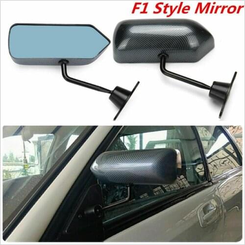 2x Carbon Fiber Look Racing F1 Car Door Motorcycle Wing Mirrors Rearview Kit Blue Glass